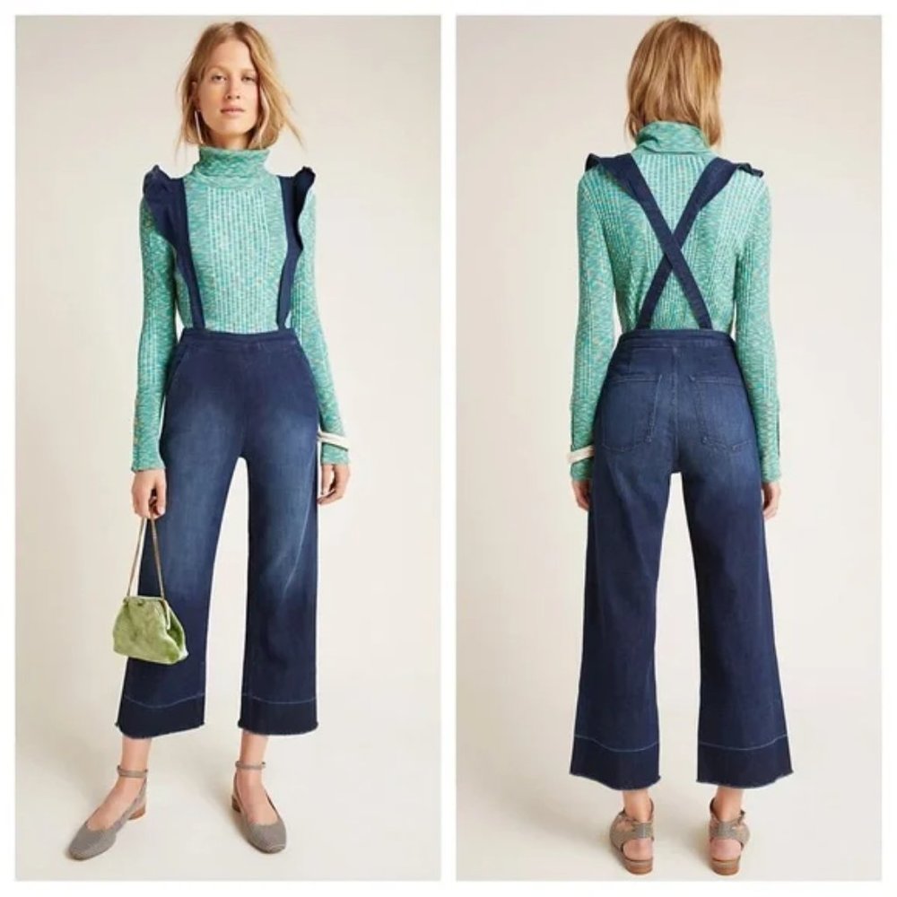 NWT Anthropologie DL1961 Hepburn Cropped Wide-Leg Denim Overalls size 28